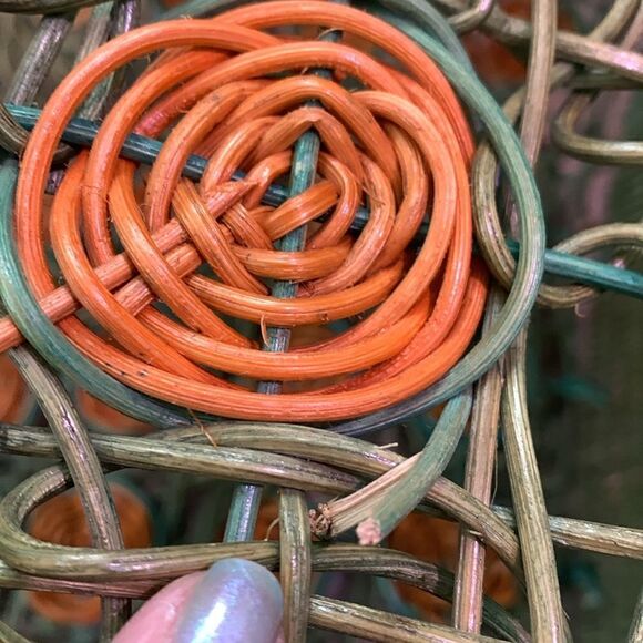 Vintage Boho Woven Basket With Side Handles And Metal Frame - Picture 12 of 17